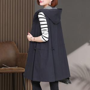 조끼 하프 기장 후드 조끼 베스트 여성 빅사이즈 봄가을 캐주얼 여성의류 빅사이즈 ~4XL