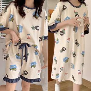3종세트 원피스 잠옷 반바지 티셔츠 세트 파마자 홈웨어