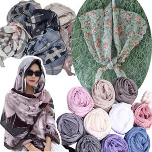 봄 가을 간절기 롱 빅 삼각 스카프 체크 면 데일리 여성 플라워 머플러 쁘띠 미니