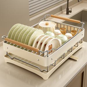 304 스텐 물빠짐 식기건조대 싱크대 상부장 접시 건조대 1단 원목손잡이 1개