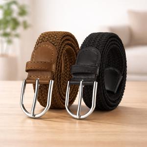 (블랙+브라운 세트) 살림살림 홀프리 구멍없는 밴딩 남녀공용 패션 벨트