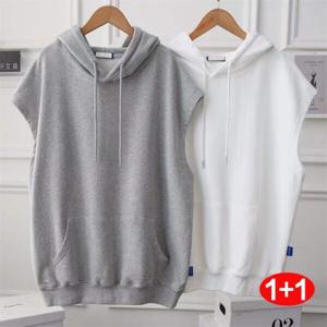 1 + 1 루즈핏 통통 mm 빅 사이즈 심플한 미디엄 롱 민소매 코트 ins 후드 조끼