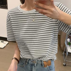 여성 반팔티 라운드넥 면티셔츠 여름 스트라이프티셔츠 OFS-SST54