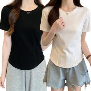 여성 무지 반팔티 면 슬림핏 라운드넥 여름 여자 반팔티셔츠 OFS-SST58