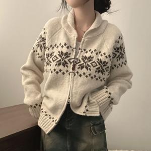 1+1 노르딕 자카드 패턴 투웨이 니트 집업 가디건 오버핏 캐주얼