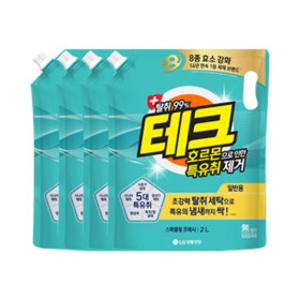 (액체세제)테크 호르몬 특유취 제거 실내건조 액체세제 일반 리필 2L 4개