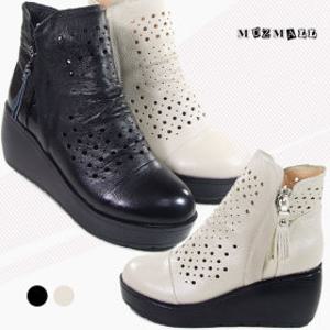 OR860 / 봄 여름 7cm통굽 가죽 펀칭 여성 앵클부츠 앵글 웨지힐 웨지 구두 샌들 신발