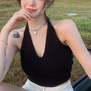 여성 민소매 나시 여름 홀터넥 골지 바캉스 휴양지 탑 니트 나시티