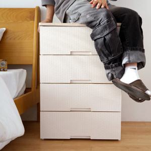 라라 라탄 우드상판 플라스틱 서랍장 4단 옷 드레스룸 다용도 정리 수납장 와이드 수납 정리함