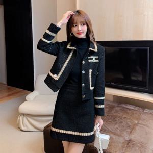 트위드 세트 봄가을 트위드 자켓+스커트 투피스 여성 하프코트2308F11Y06