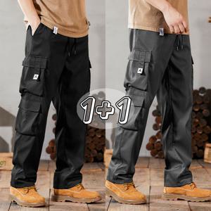1+1 (2장세트) 남자바지 간절기 밴딩 트레이닝 와이드 팬츠 사계절 카고팬츠 빅사이즈