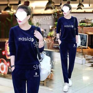 트레이닝복 봄 가을 라운드넥 벨벳맨투맨+벨벳통바지 캐주얼 데일리 빅사이즈 여성 상하세트