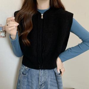 여성 조끼 숏자켓 후드 집업 니트 베스트 레이어드