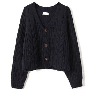 여성 간절기 스웨터 봄 가을 겨울 브이넥 케이블 크롭 긴팔 골지 니트 가디건 3color