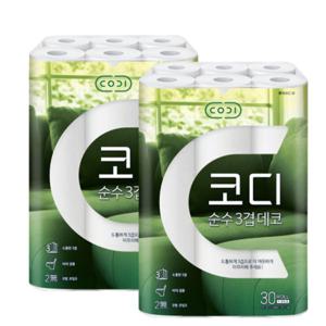 코디 순수 3겹 데코 30M 30롤 2팩 화장지 휴지