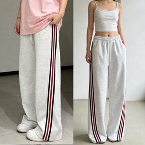 여성 밴딩 와이드 트레이닝 바지 사선 라인 트랙 팬츠 인커브 밸러핏 커브드 오버핏