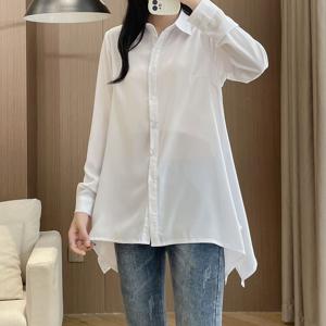 여성 롱 데일리 블랙화이트 셔츠