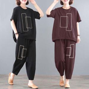 빅사이즈 중년 트레이닝 복 세트 심플 반팔 티 세미 와이드 바지 엄마 아줌마 추리닝