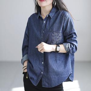 긴팔 데님 셔츠 여성 봄옷 루즈핏 빅사이즈 셔츠