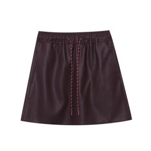 스트링 밴딩 하이웨스트 PU 가죽 A라인 스커트 스커트