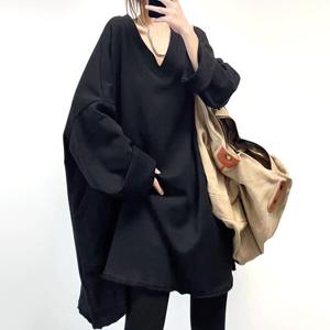 지홍 793 봄가을 브이넼 긴팔 롱티셔츠 루즈핏 박스 오버핏 빅사이즈 아주큰