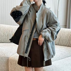 여성 패치 스트링 디테일 서랍넥 오버사이즈 캐주얼 트렌디 자켓