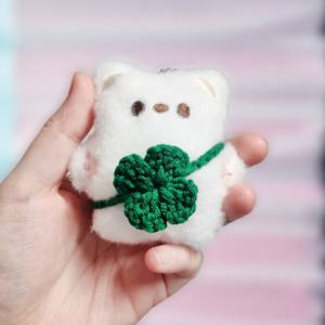 미니곰 크로버 인형키링 고양이 곰돌이 강아지 손뜨게 키링 핸드메이드 행운  단체 선물 답례품 네잎클로버