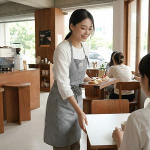 이지오 체크무늬 원피스 앞치마 바리스타 카페 주방용 미용실 식당 에이프런 이지오 앞치마 제작전문