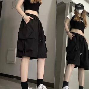 여성 카고 반바지 5부 밴딩 버뮤다 포켓 여름 팬츠