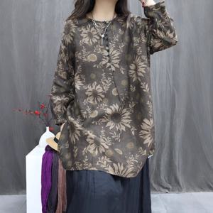 봄가을 린넨 프린트 풀오버 상의 루즈핏 캐주얼 미디 기장 블라우스 스커트