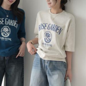 가드닝 여성 루즈핏 레터링 프린팅 쭈리 면 반팔 맨투맨 티셔츠