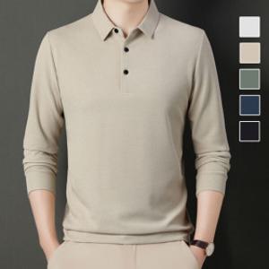 꾸안꾸 스타일링 와플 카라 긴팔 티 봄 가을 간절기 데일리 티 무지 골프 티셔츠 남성 남자 PK