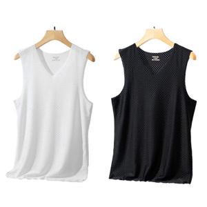 여름 남자 민소매 나시티 브이넥 메쉬 쿨티 냉감 런닝 무지 남성 기본 티셔츠 ODM-SLVM2