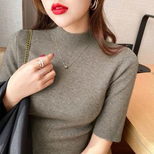 니트 티 걸스 타이트 슬림핏 라인 이너 5부 반목 반팔