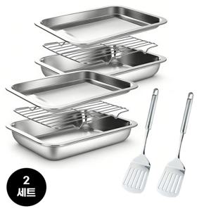 살림담 스텐 사각 트레이 + 스텐 304 조리용 뒤집개 2세트 2세트 설 필수용품