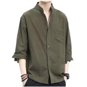 여름 남자 쿨 린넨 셔츠 7부 루즈핏 헨리넥 차이나 카라 반팔 셔츠 남성 남방
