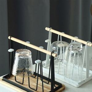 J2K 철제 컵걸이 원목 주방 우드 원목 트레이 컵건조대 철제 주방용품