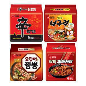 신라면 5봉 + 너구리 5봉 + 사천짜파게티 4봉 + 오징어짬뽕 5봉 (총 19봉)