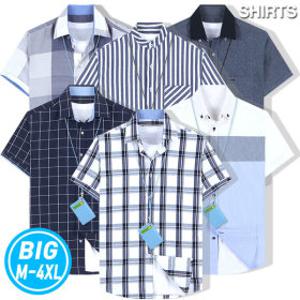 남자 반팔셔츠 여름 구김없는 셔츠 헨리넥 남성 남방 체크남방 반팔 와이셔츠 스트라이프 빅사이즈 95~130