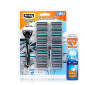 쉬크 쿼트로4 티타늄 날17입+면도기 + 증정) 쉬크 하이드로 모이스춰라이징 쉐이브젤 199g