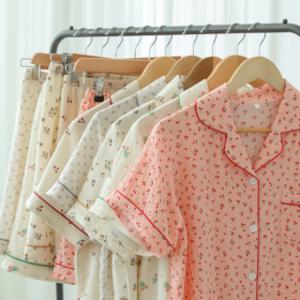 여성 체리 지지미 반팔 파자마 상하세트 여자 잠옷