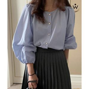 하트 버튼업 러블리 셔링 코튼 블라우스 (WIAABL065)