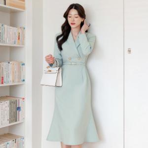 (~XXL까지) 디아메 더블 버튼 머메이드 벨트 원피스 봄 가을 하객룩 오피스룩 모임룩 격식룩 빅사이즈