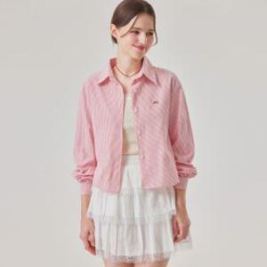 리본자수 카라 줄지 크롭 블라우스_B6S1BL5501