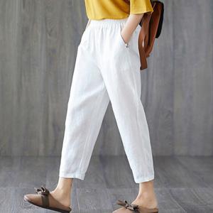 여성 8부 항아리 배기 린넨바지 여름 밴딩 마바지