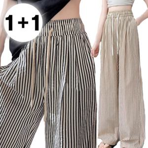 1+1 시어서커 스트라이프 쿨 밴딩 와이드 팬츠 (3color)