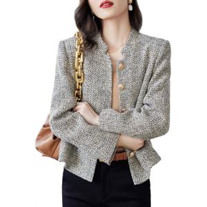여성 트위드 숏 자켓 골드버튼 라운드넥 봄 가을 아우터