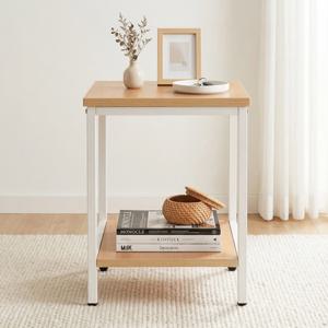 이지라이프 철제 2단 사각 테이블 협탁 선반 화이트우드