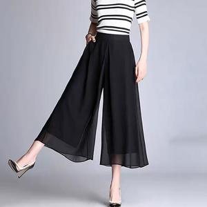 여성 하이웨스트 쉬폰 와이드 팬츠 패션 루즈핏 빅사이즈 허리밴딩 9부 치마 바지