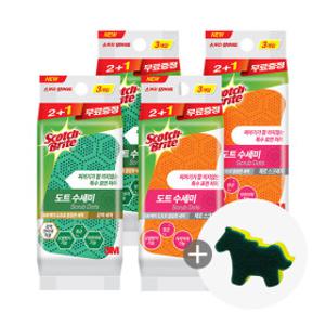 3M 음식물이 끼지않는 도트수세미2+1입 12개 (제로/강력 택1) +사은품 수세미1입(4/16일 구매해당)